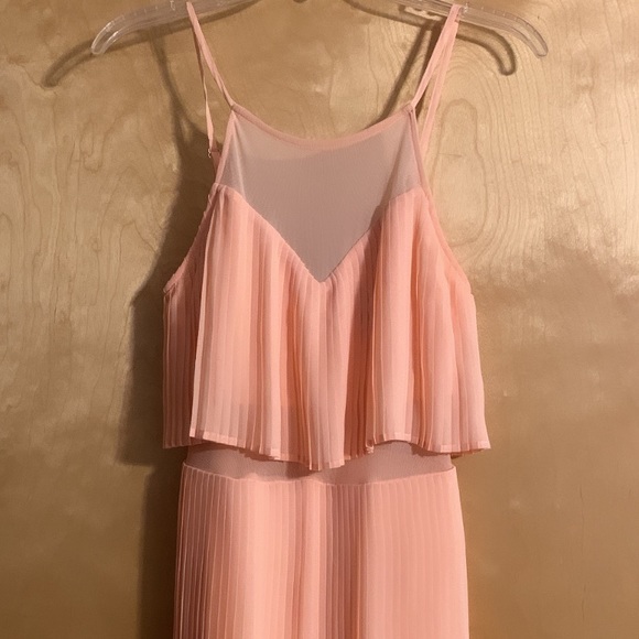 Sheer Coral Pleated Halter Dress - Picture 2 of 9